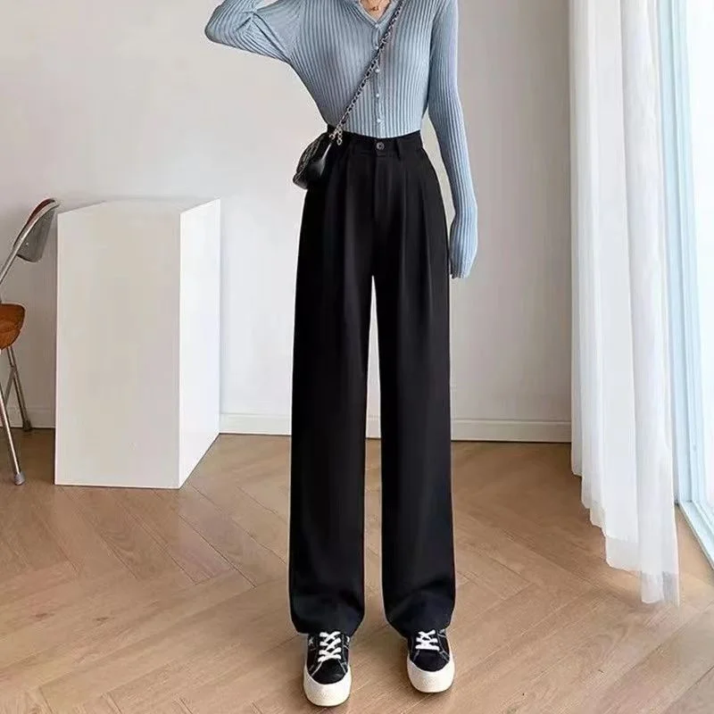 Athvotar Athvotar Pants Female Autumn 2024 New High Waist Pendant Straight Pear Shaped Pants Narrow Version Of The Floor Wide Leg Pants