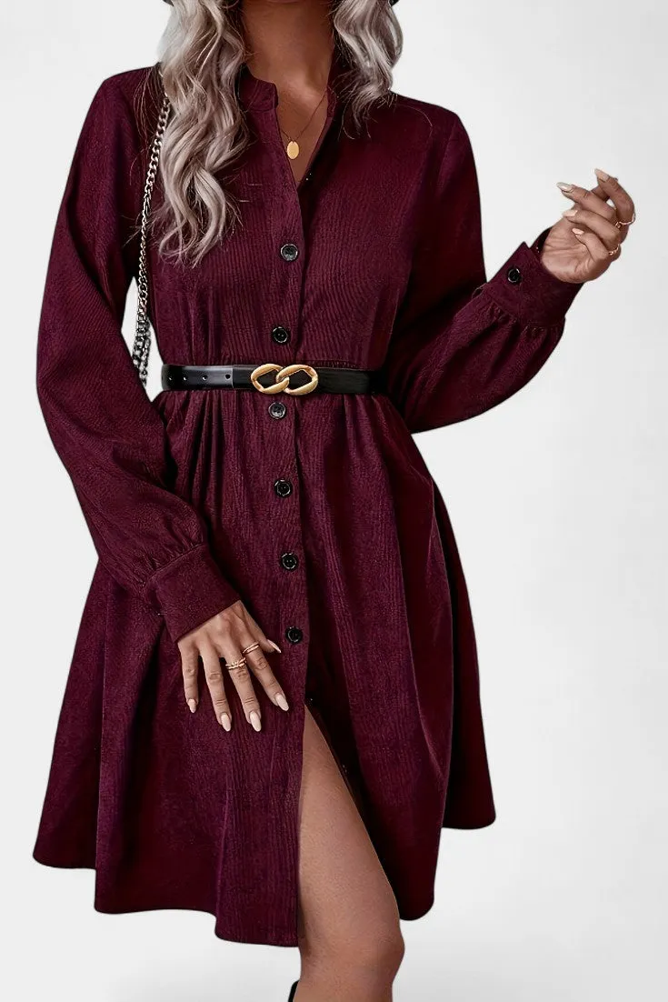 Button-Front Midi Dress with Flared Sleeves