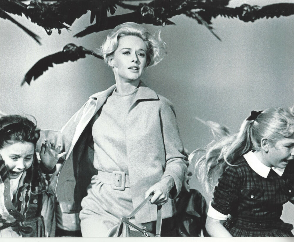 1963 Movie THE BIRDS 8x10 Photo Poster painting of Tippi Hedren running with kids