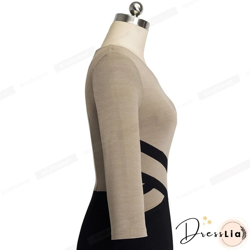 New Ladies Vintage Elegant Contrast Color Patchwork Wear To Work Vestidos Business Party Office Women Bodycon Dress