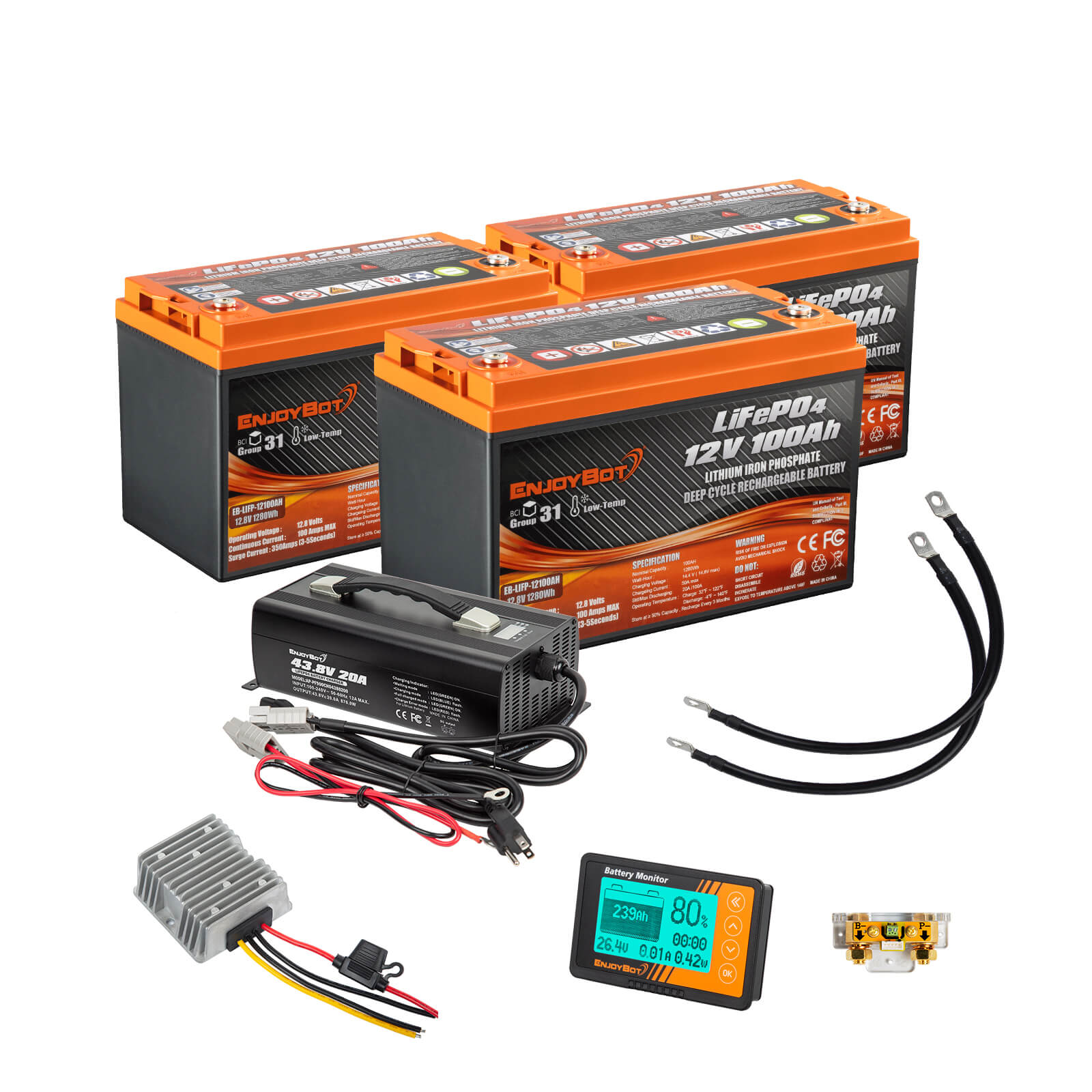 36V 100Ah Enjoybot LiFePO4 Lithium Golf Cart Battery Conversion Kit - 3 Batteries