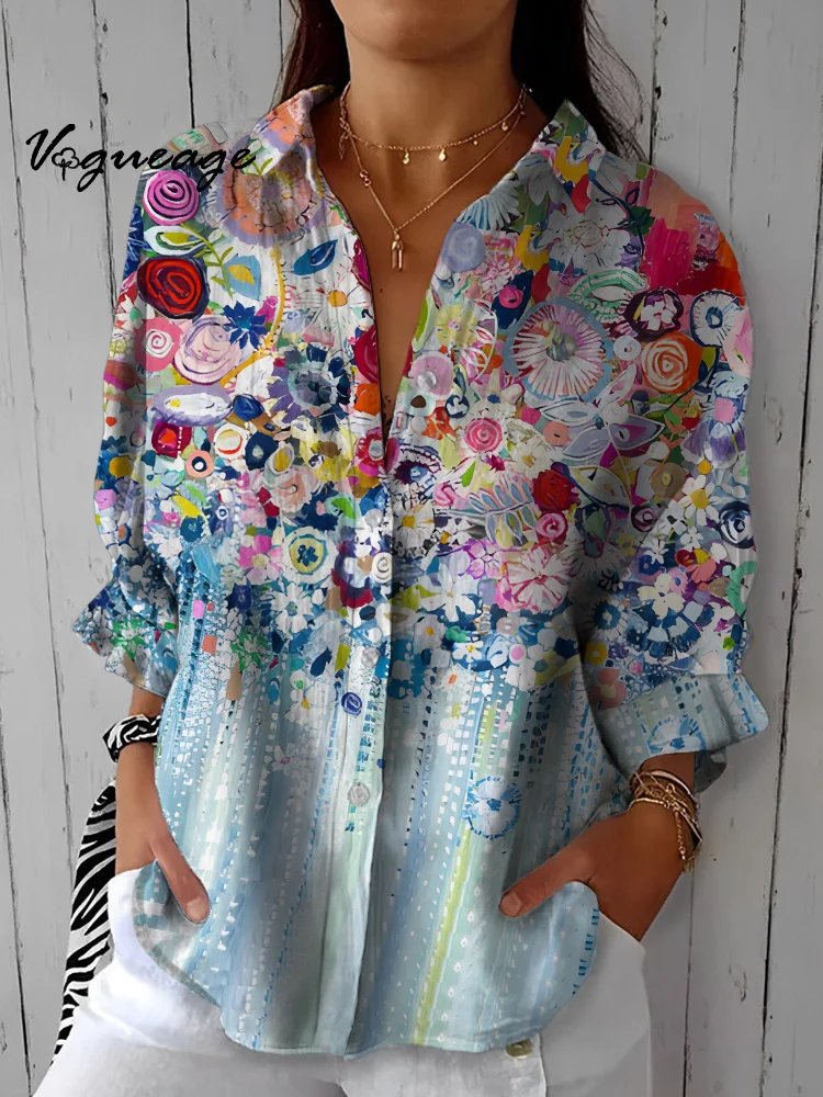 Gorgeous Elegant And Dignified Flowers Printed Cotton And Linen Shirt