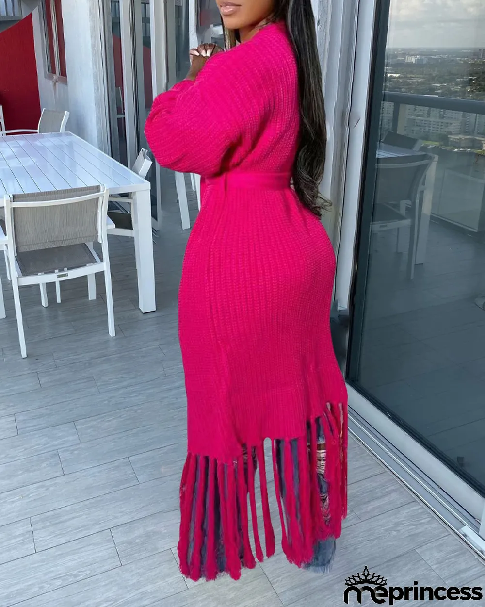 Women Long Sleeve Fringe Cardigan Sweater