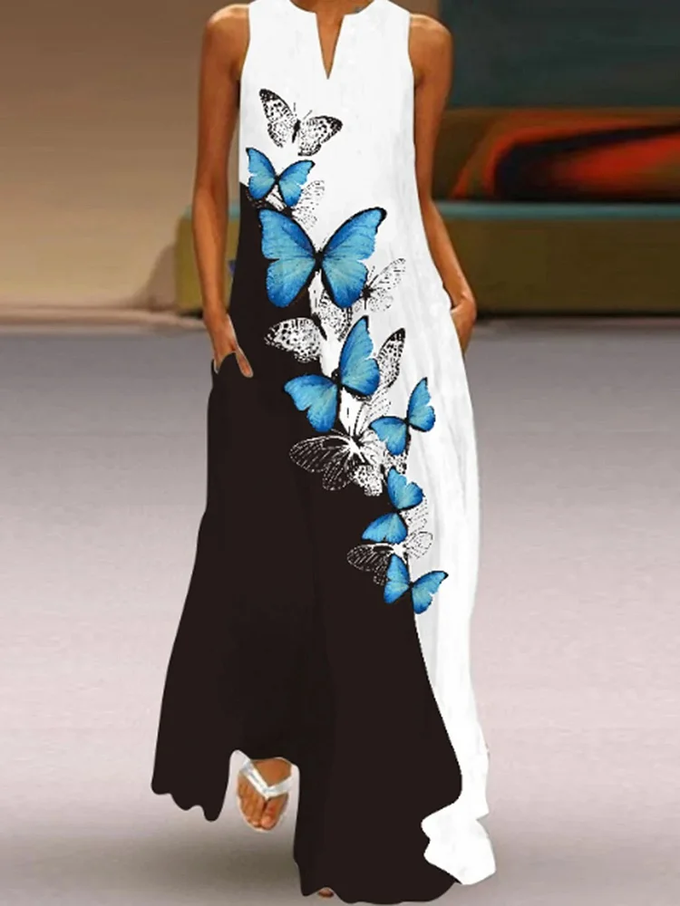 V-neck printed floral casual dress