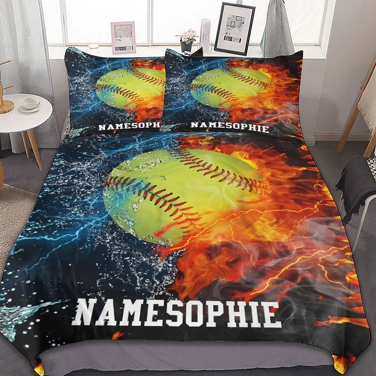 Personalized  Softball Bedding Set for Bed Room Sets | BedKid18[personalized name blankets][custom name blankets]