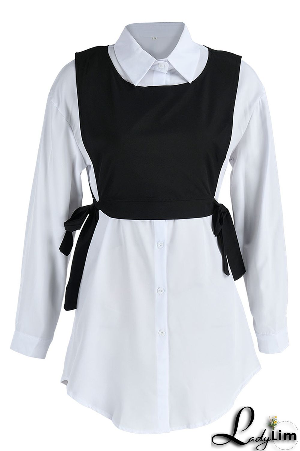 Light Blue Casual Simplicity Solid Patchwork Buckle Turndown Collar Long Sleeve Two Pieces