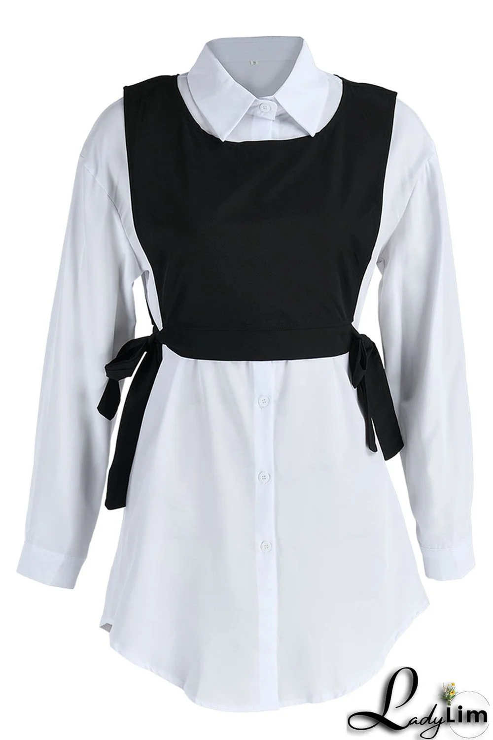 Light Blue Casual Simplicity Solid Patchwork Buckle Turndown Collar Long Sleeve Two Pieces