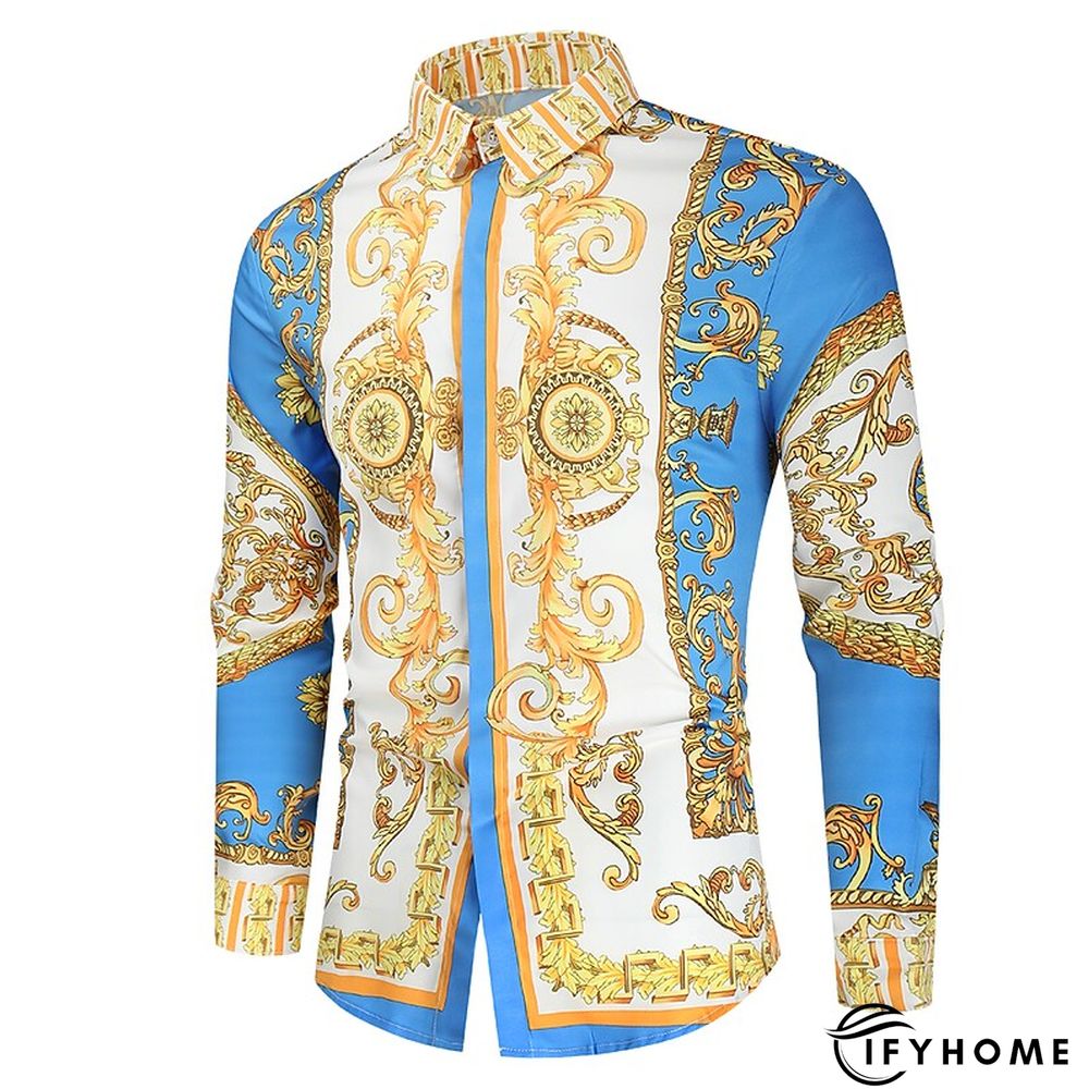 Men's Shirt Prom Shirt Classic Collar Spring &  Fall Long Sleeve Black White Red Geometric Party Casual Clothing Apparel Print | IFYHOME