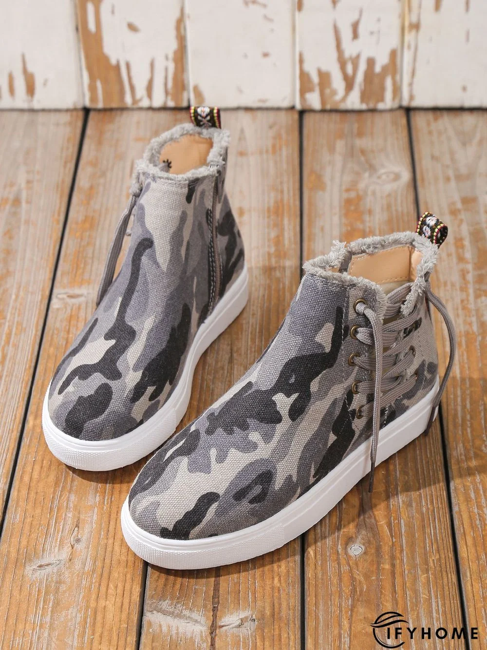 Casual Lace-up Decor Fringe High Top Canvas Shoes with Side Zip | IFYHOME