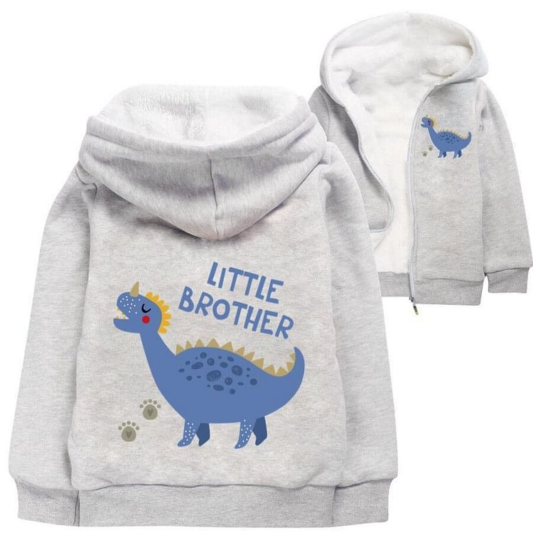 Mayoulove Little Brother Dinosaur Print Girls Boys Zip Up Lined Cotton Hoodie-Mayoulove