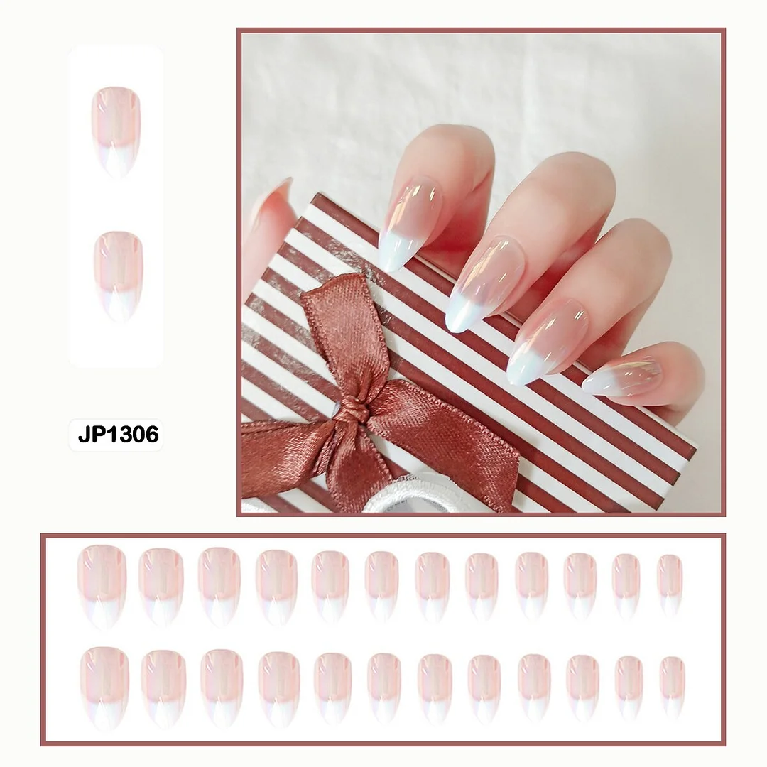 Mermaid Color Auroral Color Shell Fairy Fake Nail Art Wearable False Nails With Glue And Sticker 24pcs/box-Nail Inspo