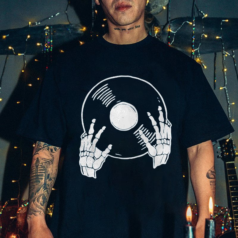 Black Album Printed Skeleton T-shirt -  UPRANDY