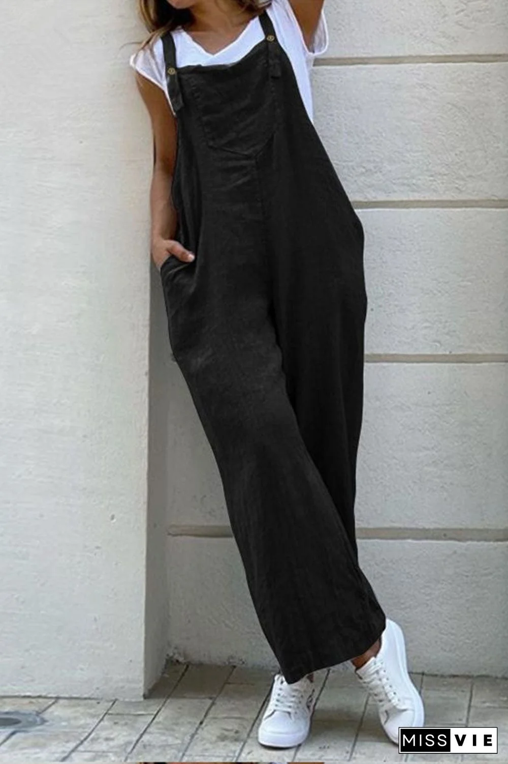 Fashion Casual Solid Spaghetti Strap Loose Jumpsuits