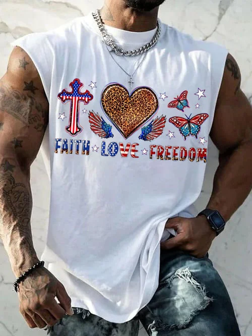 Faith&Love&Freedom 4th Of July Print Men Tank Top socialshop
