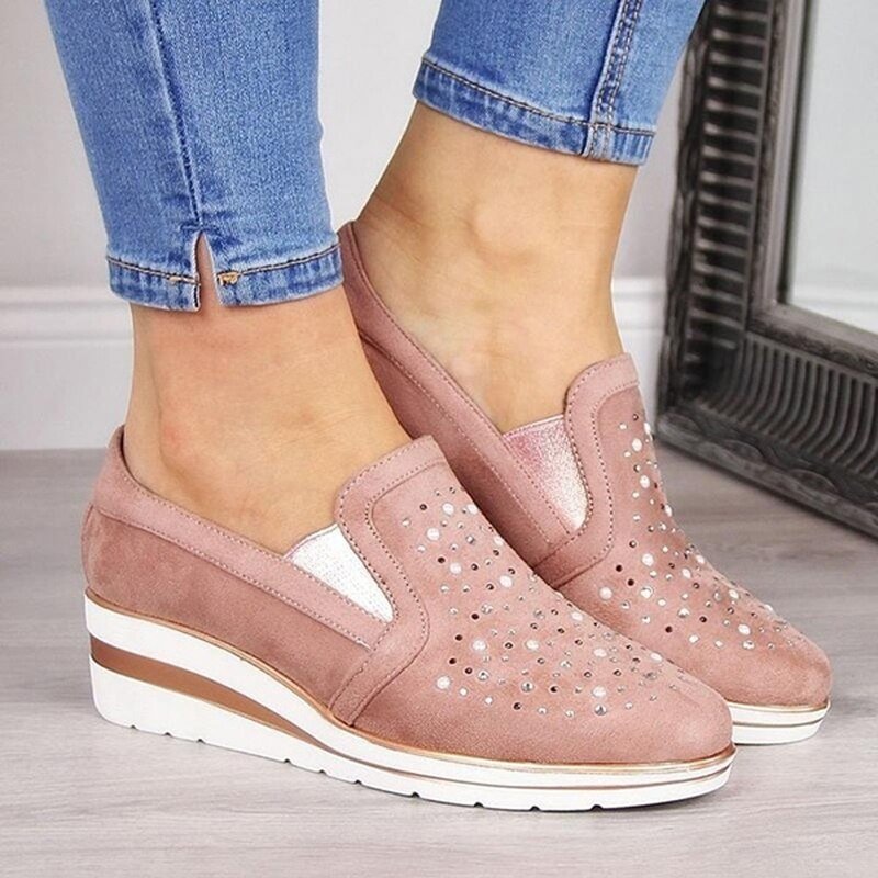 Mongw Woman spring autumn loafer light weight platform casual shoes Rhinestone Shining women shoes silver color