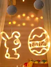 Easter Window Lights 2 Pack Easter Egg and Bunny Shaped Battery Operated Indoor Lights Holiday Decorations for Indoor Outdoor Party Decor