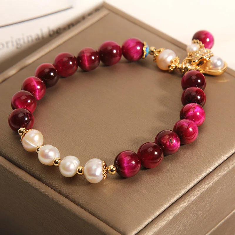Natural Tiger Eye Stone Pearl Money Bag Wealth Lucky Bracelet
