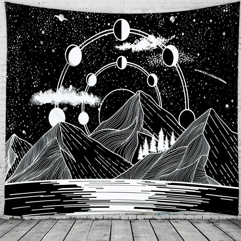 White Black Sun And Moon Tapestry Gossip Tapestries Mandala Tapestry Wall Hanging Hippie Wall Rugs Dorm Decor Blanket 95x73cm