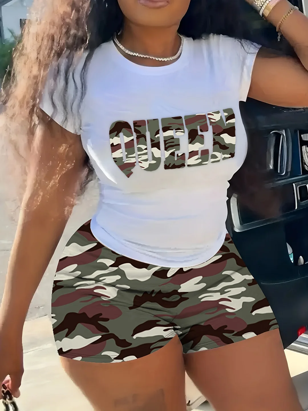Summer Streetwear 2 Sets Set Women's Short Sleeved Crop Top Camouflage Short | IFYHOME