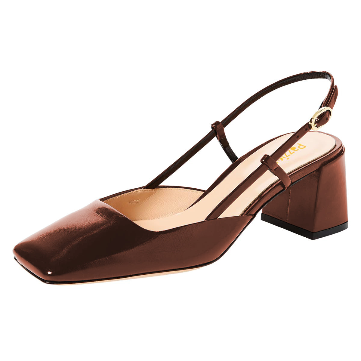 Brown Square Toe Block Heel Slip-On Slingback Shoes with Buckle Nicepairs
