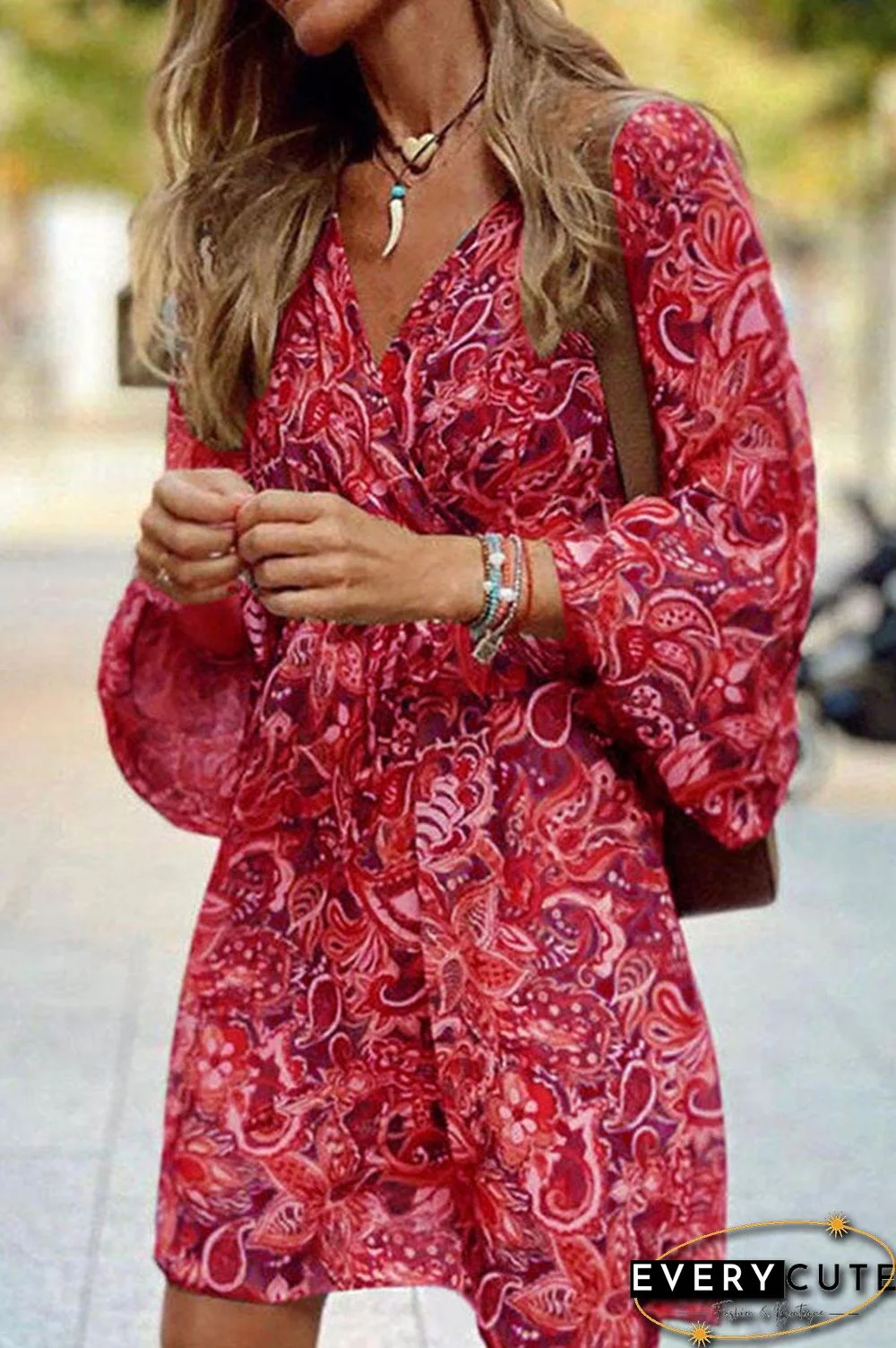 Floral V Neck Mini Dress