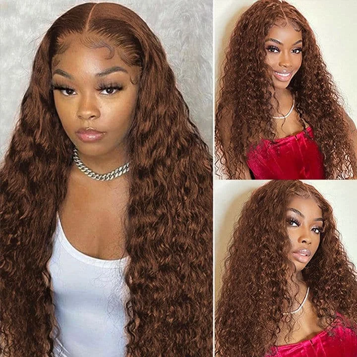 Brown Human Hair HD Lace Curly Wig  | Glueless Wigs | 100% Real Natural Human Hair Wigs | Medium & Long Wig