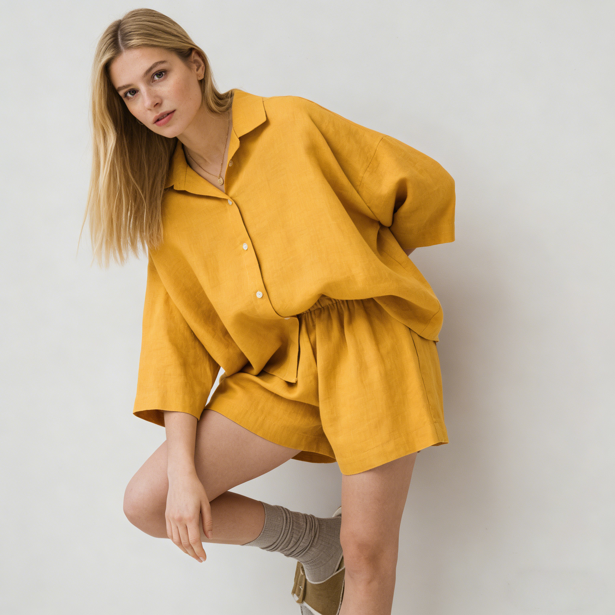 Linen Pajamas Women 100% Linen Oversized Button Front Set REAL SILK LIFE