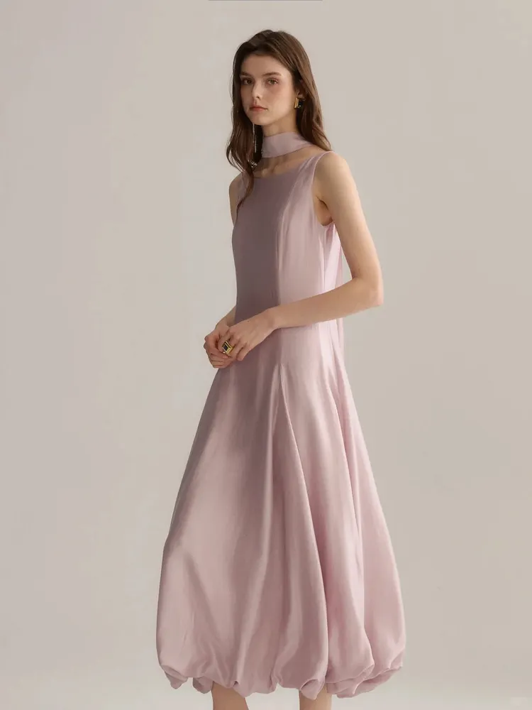 Elegant bubble skirt pinkish-purple sleeveless dress