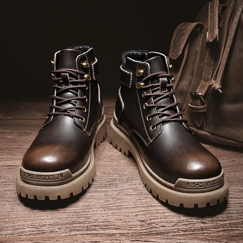 Motorcycle Winter Mens Shoes Thick Plush Warm Men Snow Boots Waterproof Male Ankle Boots Outdoor Non-slip Hiking Boots Work