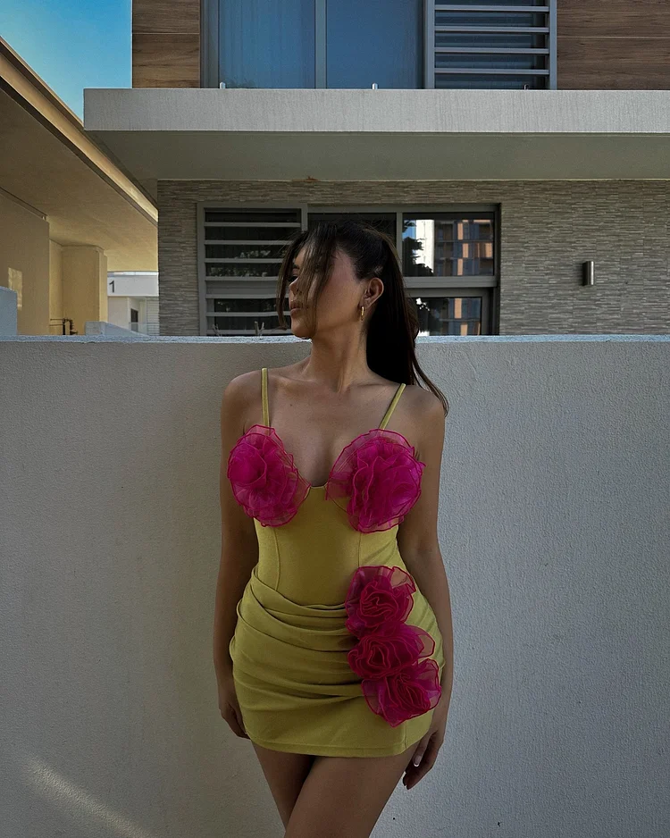 3D Flower Color Block One Piece Swimsuit and Skirt Flaxmaker