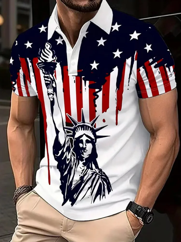 Men's Independence Day Printed Casual Polo Shirt