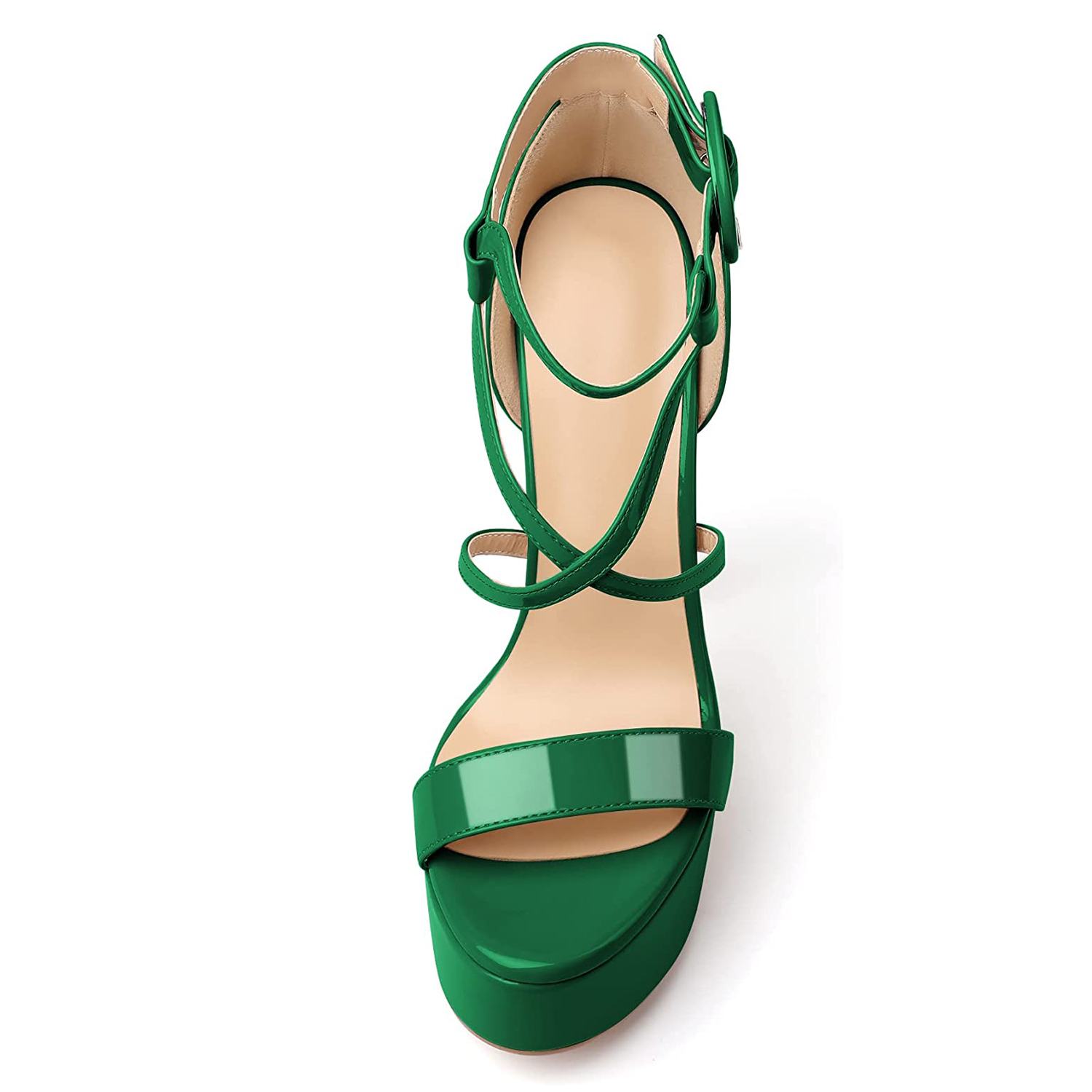 150mm Women's Open Toe Platform Sandals Ankle Strap High Heel Patent Summer Shoes-MERUMOTE