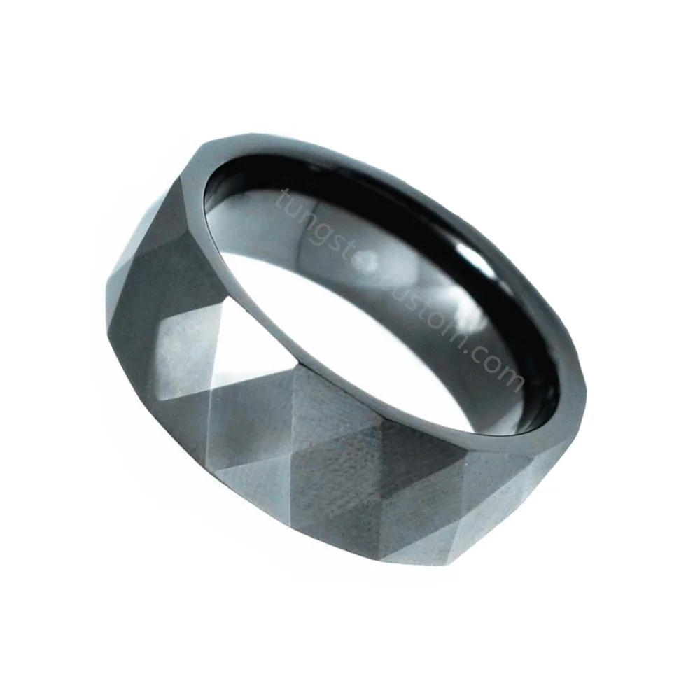 6MM 8MM Black Multi Faceted Tungsten Mens Wedding Rings