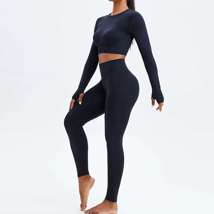 PASUXI Women Sports Yoga Wear Sets Gym Tracksuit Long Sleeve High Waist Leggings Set Seamless Yoga Set huanwei