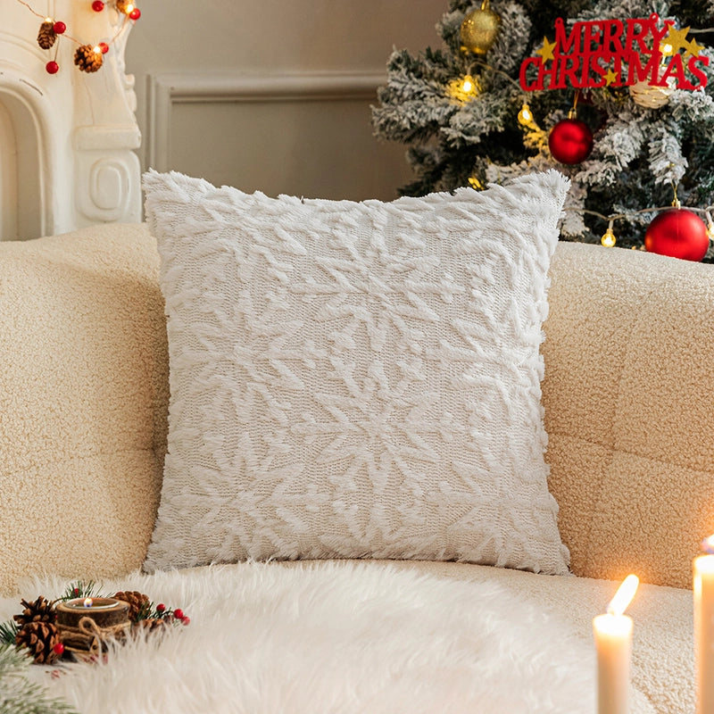 Christmas Pillow Case Plush Snowflake Christmas Tree Embroidered Hair Living Room Sofa Cushion Holiday Party Decorative Pillow Case