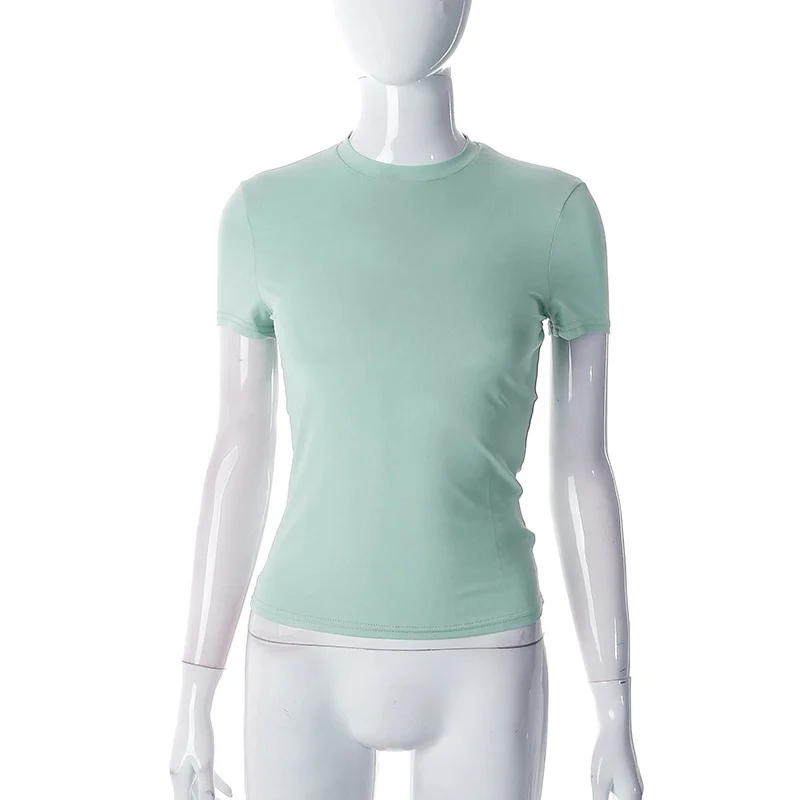 Churchf Churchf Women's Spring New Hot Selling Solid Color Round Collar Short Sleeve Basic T-Shirt Top