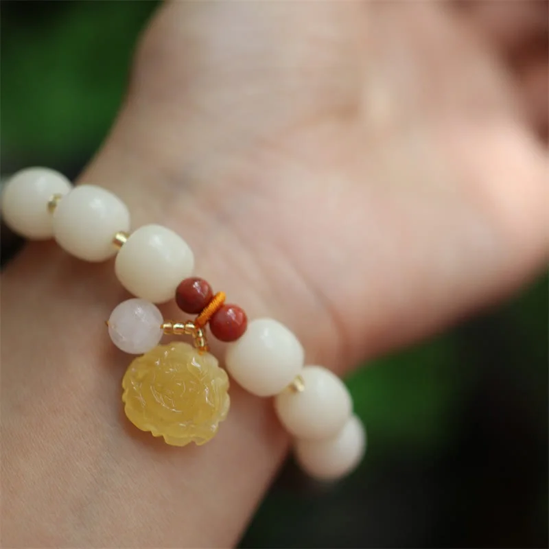 Gradient Bodhi Seed Amber Lotus Peace Bracelet