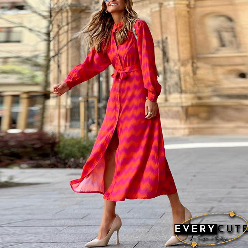 Elegant Lady Tie Dye Print Swing Ruffled Dress Sexy V-neck Long Sleeved Lace Up Waist Long Dress Fashion Street Irregular Dress