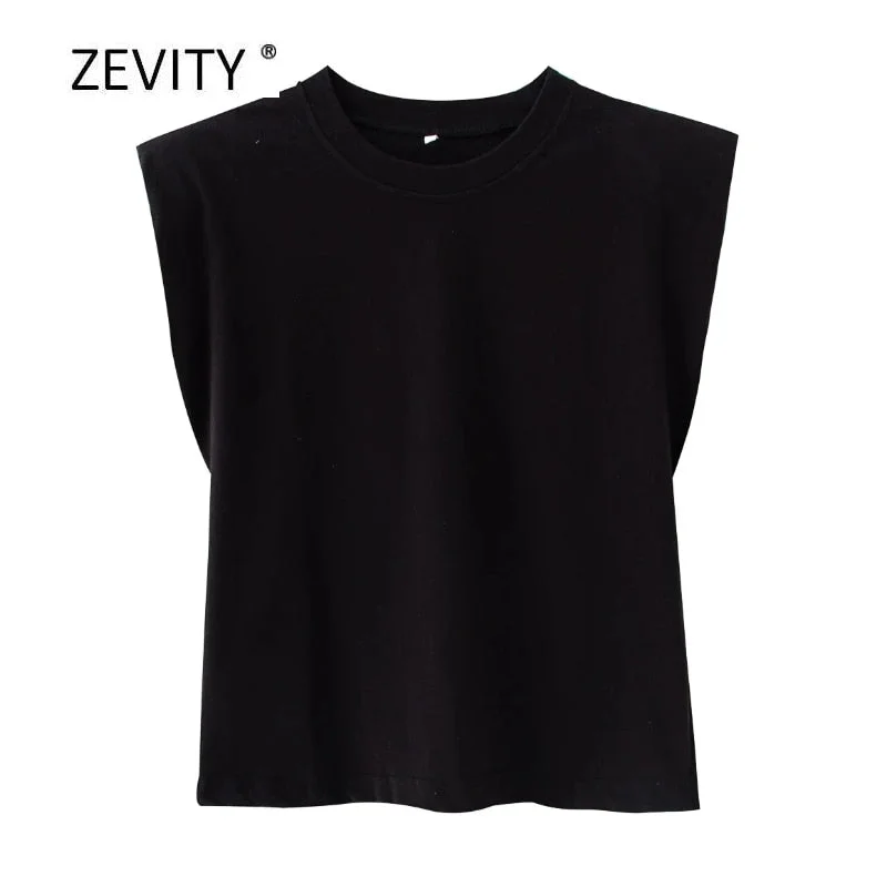 New Women fashion solid color shoulder pad casual T-shirts female basic o neck sleeveless knitted T shirt chic leisure tops T678