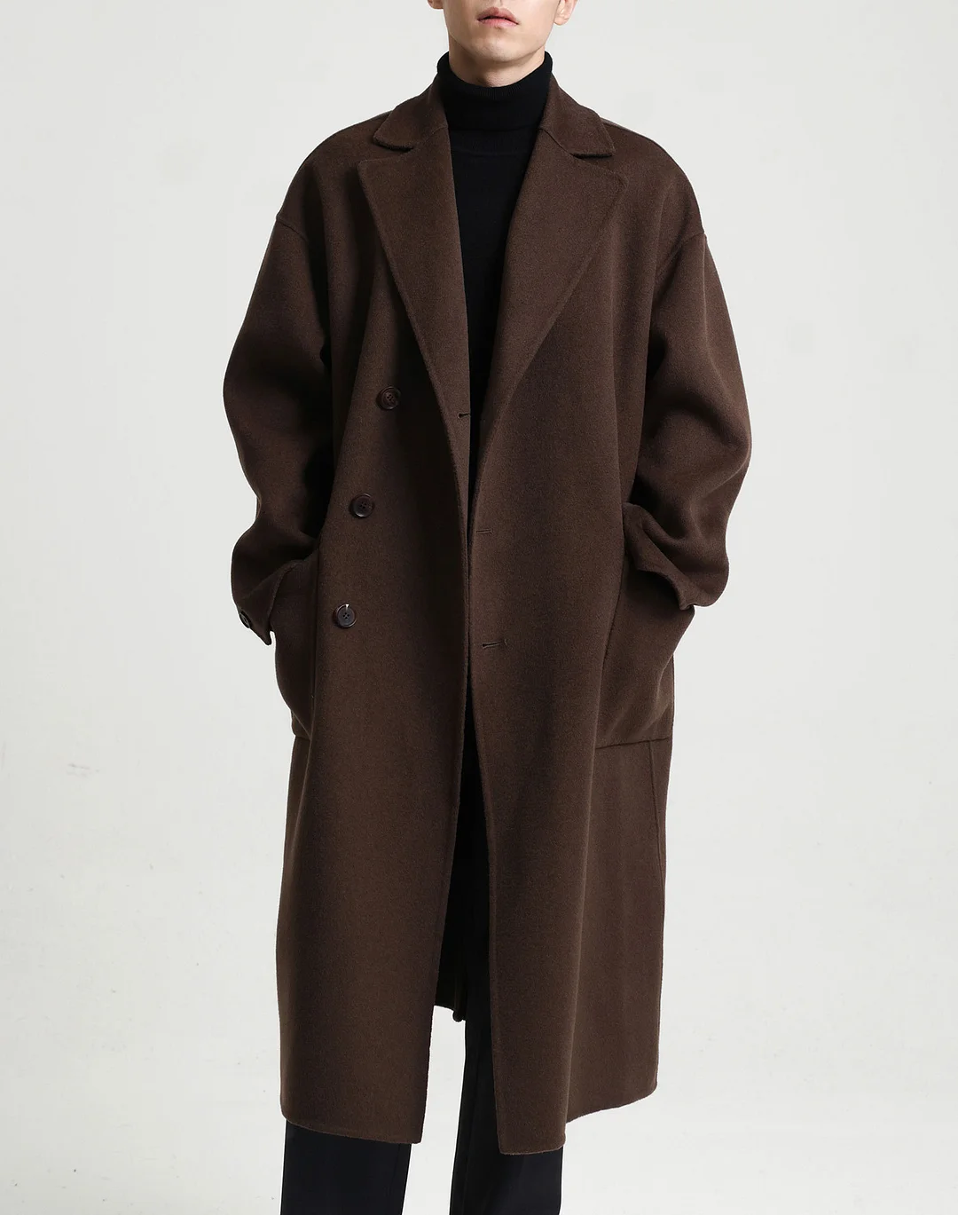 New Autumn And Winter Men's Long Double-Sided Wool Solid Color Coat