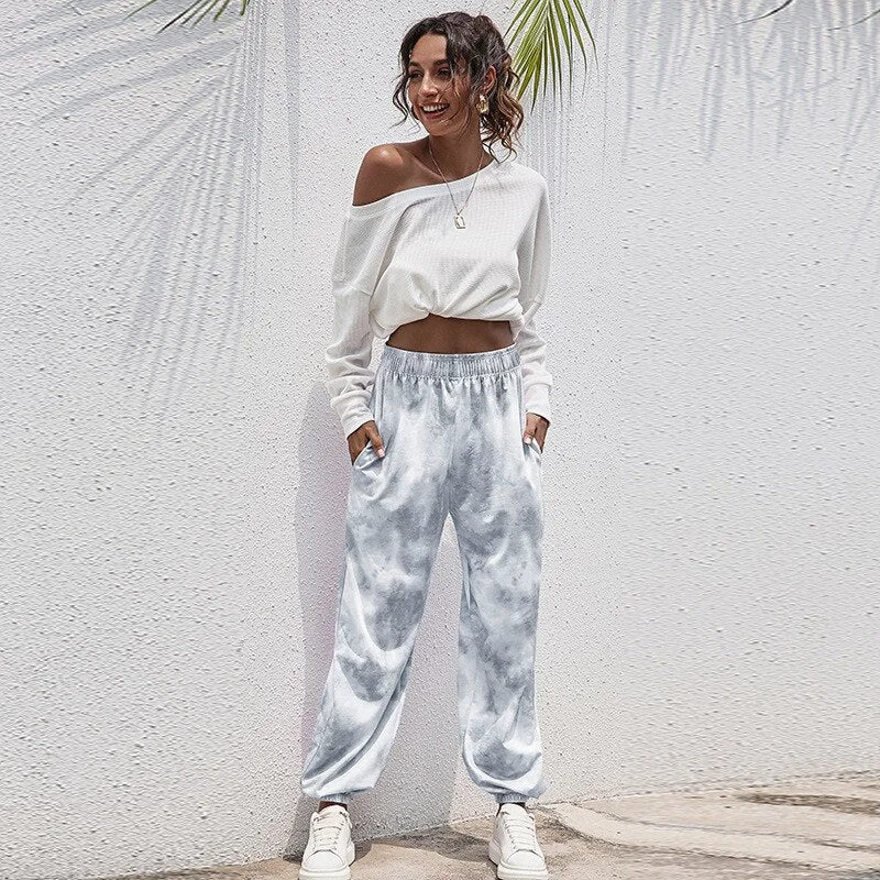 Women Cotton Sweatpants Oversized Tie Dye Loose Wide Leg Soft High Waisted Trousers Joggers Sports Pants Hip Hop Streetwear