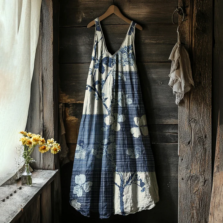 Utbros Women's Vintage Floral Art Vest Dress