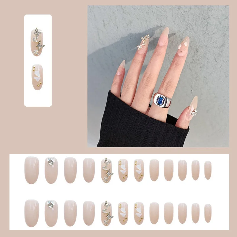 24PCS Nails free shipping Shiny Butterfly Nail Patch whit jelly glue Removable Paragraph Fashion Manicure press on  False Nails-Nail Inspo