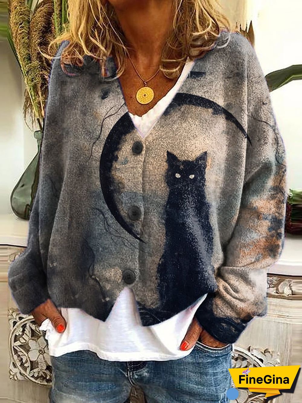 Women's Casual Art Print Plush Cardigan