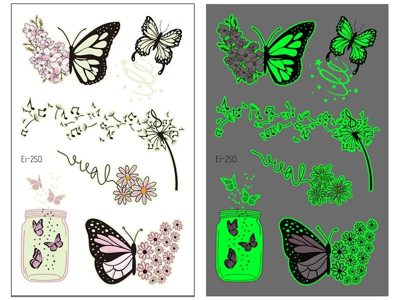 Night Luminous Tattoo Butterfly Starry Star Universe for Kids Fake Tattoo Glowing In Dark Waterproof Temporary Tattoo Stickers
