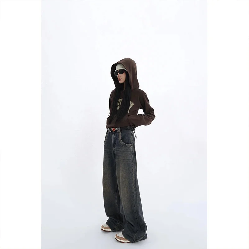 Nncharge Retro High Waist Straight Jeans Pants Women's Casual Baggy Y2K Wide Leg Grunge Vintage Streetwear Style Denim Trouser