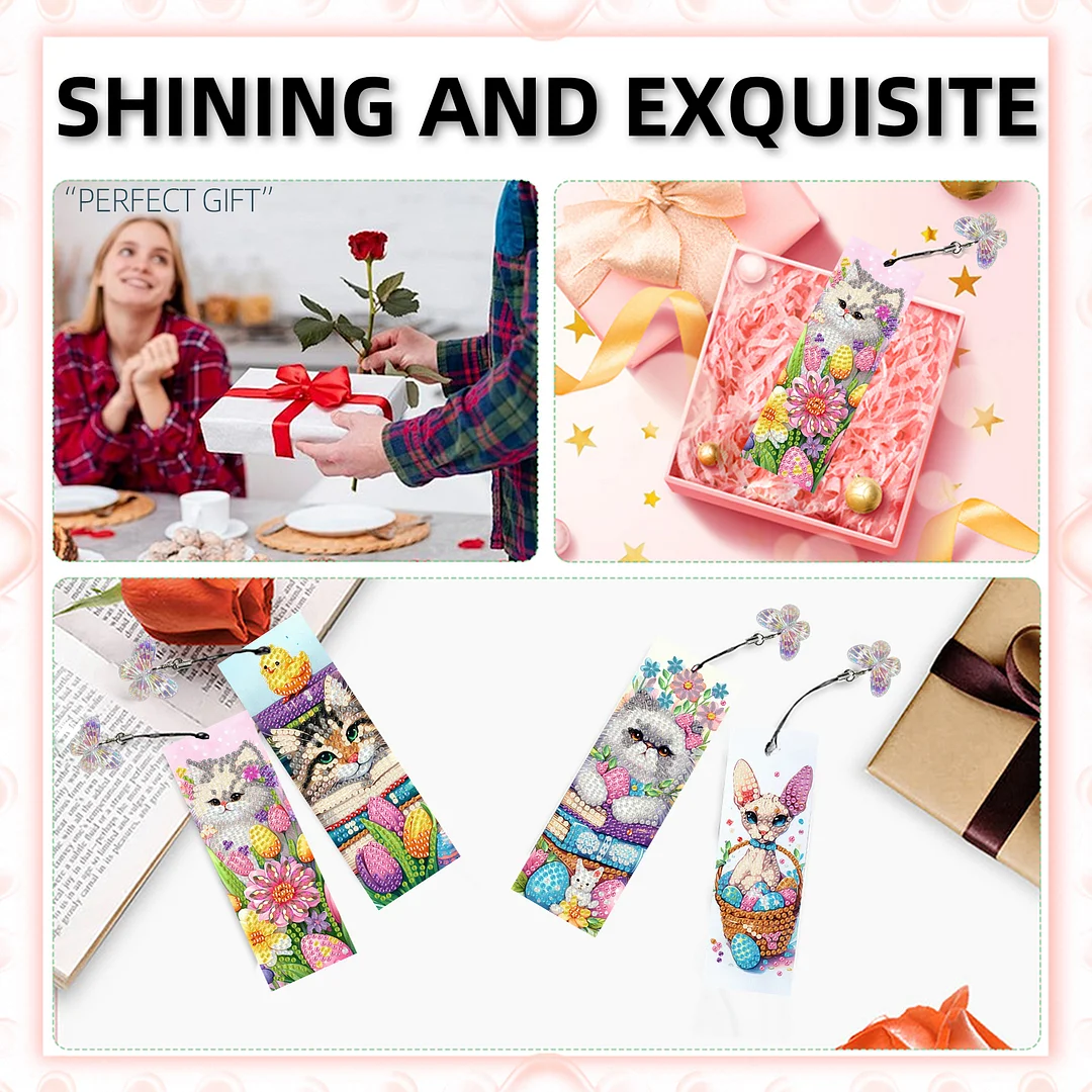 12Pcs Easter Cats DIY Diamond Art Painting Bookmark for Reading Enthusiasts