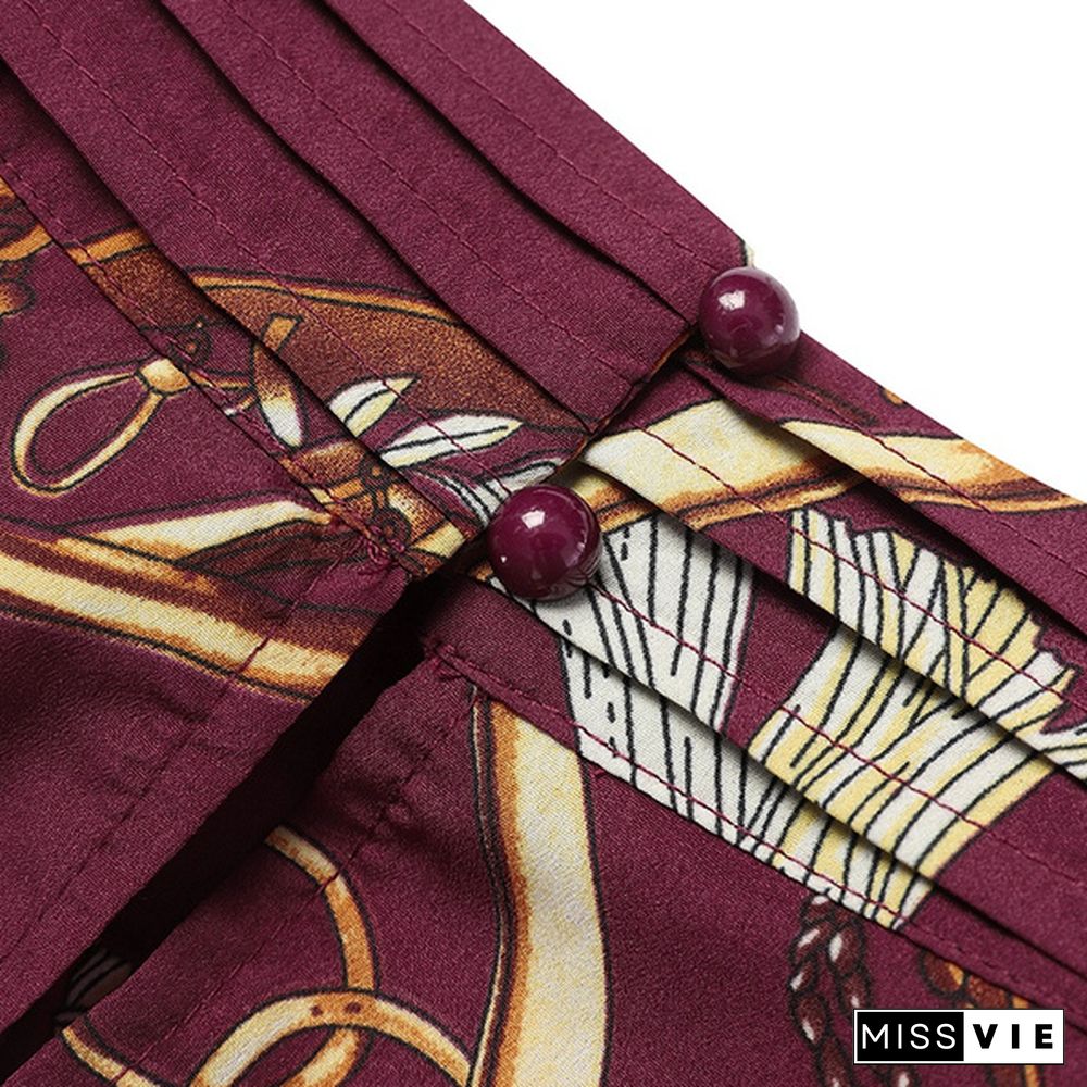 Women Long Sleeve High Collar Blouse Chain Printed Office Casual Elegant Shirt Ladies Tops Plus Size