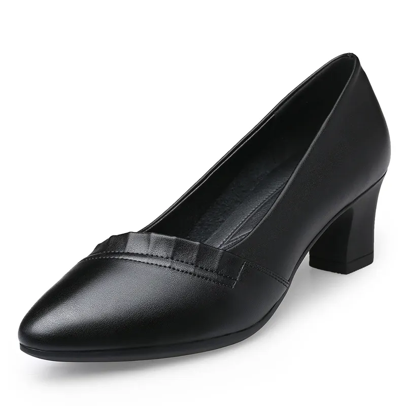 Breakj Breakj Head Shallow Mouth Mother Shoes Soft Sole Leather Shoes In The Elderly Heel Single Shoes Spring And Autumn Women's Shoes Work Shoes