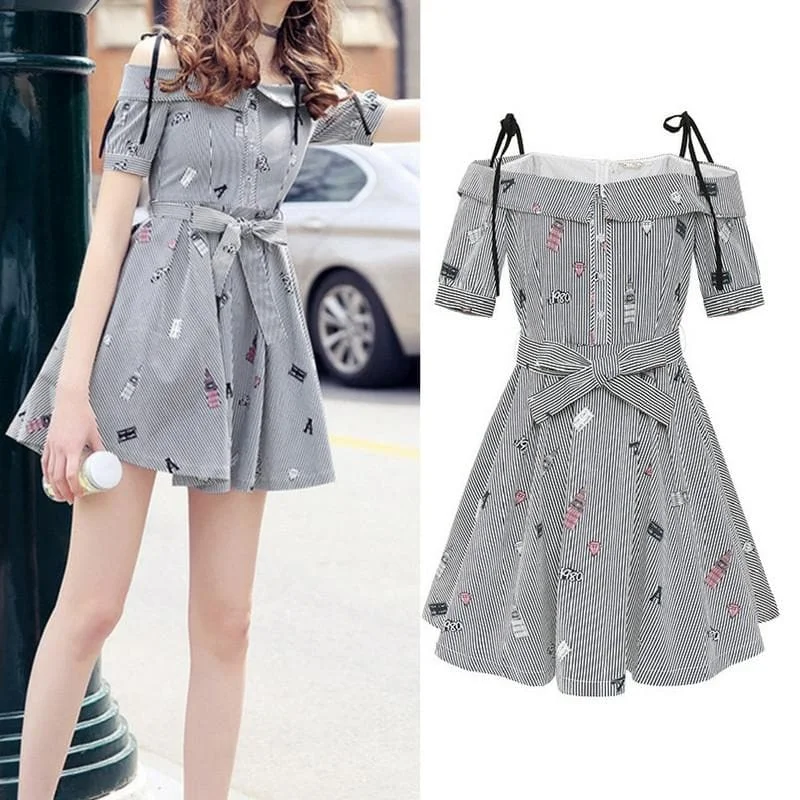Black White Stripe Bowknot Suspender Dress SP179458